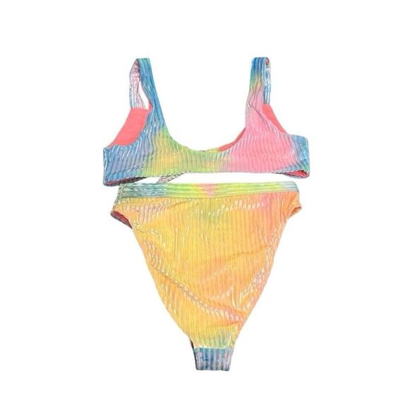Dippin Daisys Swim Revibe Ribbed Velvet Women M Bikini Set Swimsuit High Rainbow - Picture 2 of 11